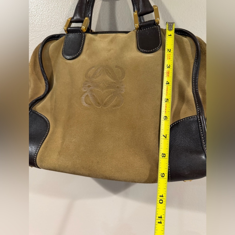 Authentic Loewe Suede Tan and Black Handbag with Embroidered Logo - Picture 16 of 16
